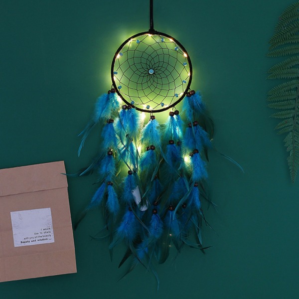 Blue Feathers Dream Catcher Vacker handgjord Makrame Dream Catcher för vägghängande dekor
