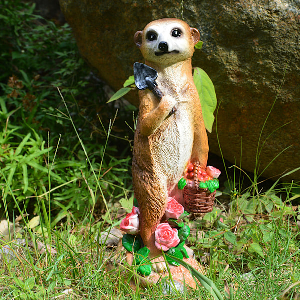 Meerkat Trädgårdsdekoration Resin Hantverk Staty Realistiska djurfigurer för Home Garden Courtyard Lily Rake Mongoose