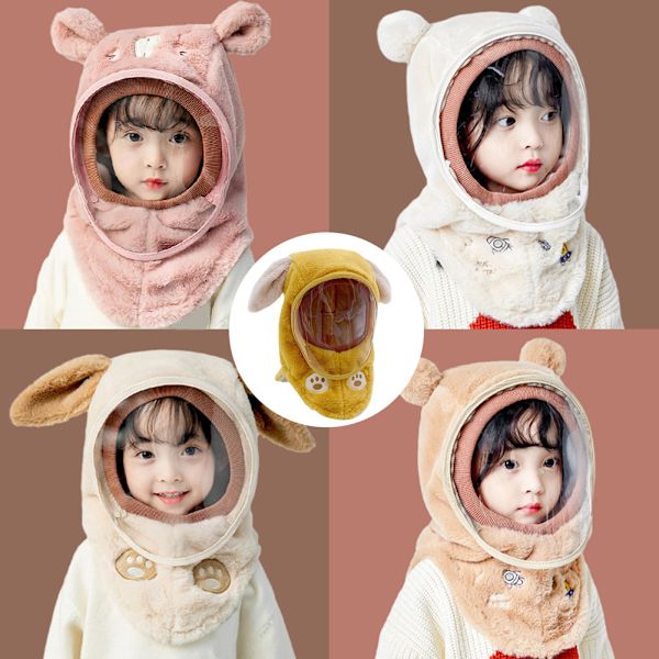 Söt tecknad mask cover hatt Anti-dimma värmande utomhus hatt för shopping Khaki Rabbit ears