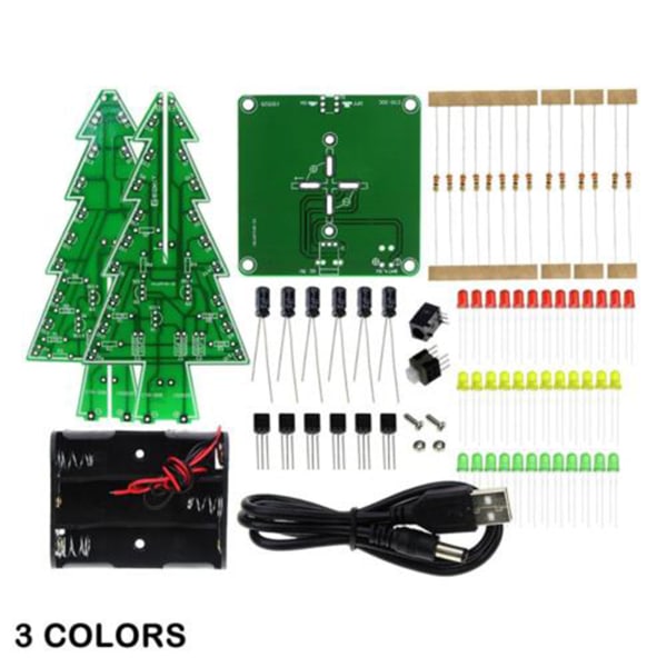 Gör-det-själv 3D LED-blinkande julgran Circuit Kit Glitter elektronisk julgranset Set julgran Skrivbordsdekoration Tricolor