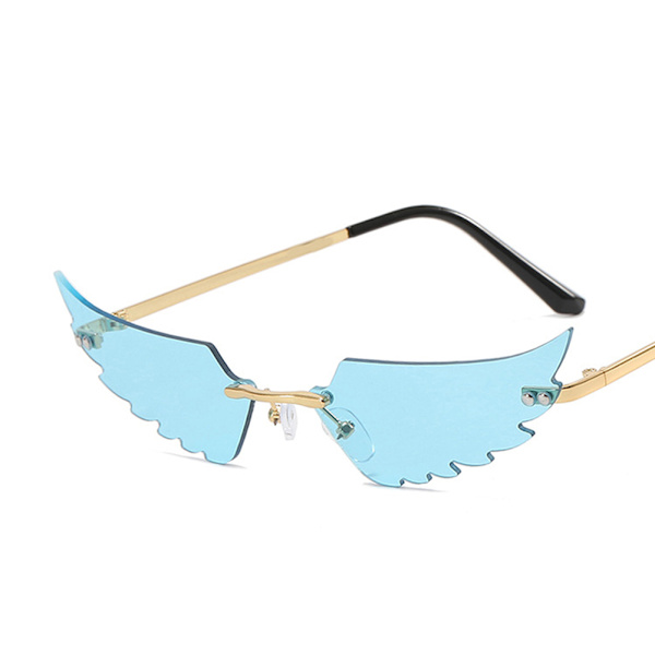 Fjäder Vingar Solglasögon Tiktok Mode Ramlösa Solglasögon för Kvinnor Flickor Partyfavoriter Light Blue