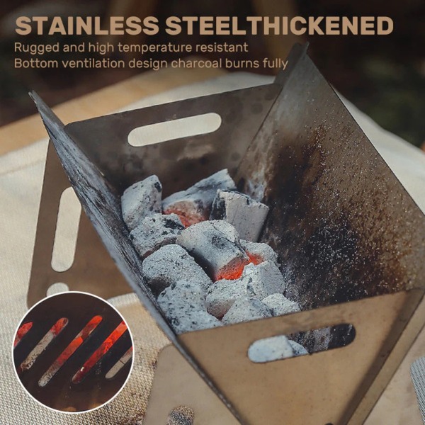 Hopfällbara grillar i rostfritt stål, hög temperaturbeständig BBQ-spis för camping