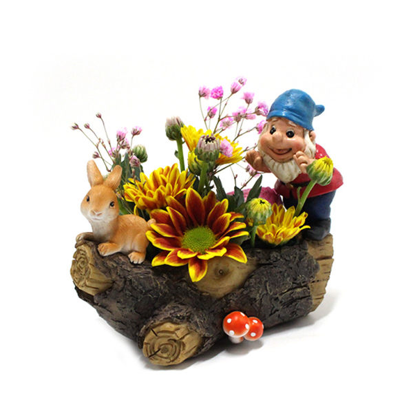Söt Gnome Harts Blomkruka Figurine Trädgårdstomtar Prydnader Gård Balkong Vaser För Hemmakontoret Dwarf Bunny Stump