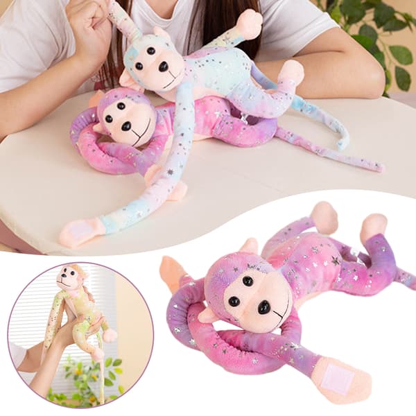 Färgglad Long Arm Monkey Doll Plyschleksak Mjuk Bekväm PP Bomull Kramdocka För Sovrum Vardagsrum Red and Blue