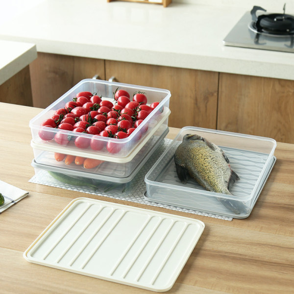 Kylskåp Matbehållare Återanvändbar tunn förvaringslåda Stapelbar för förvaring av färska hushållsmat Gray Small
