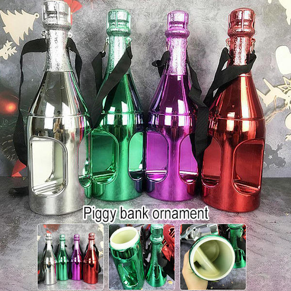 Champagne Spargris Multifunktionell vinflaska formad penninglåda förvaringslåda Kreativ prydnad med axelrem Red