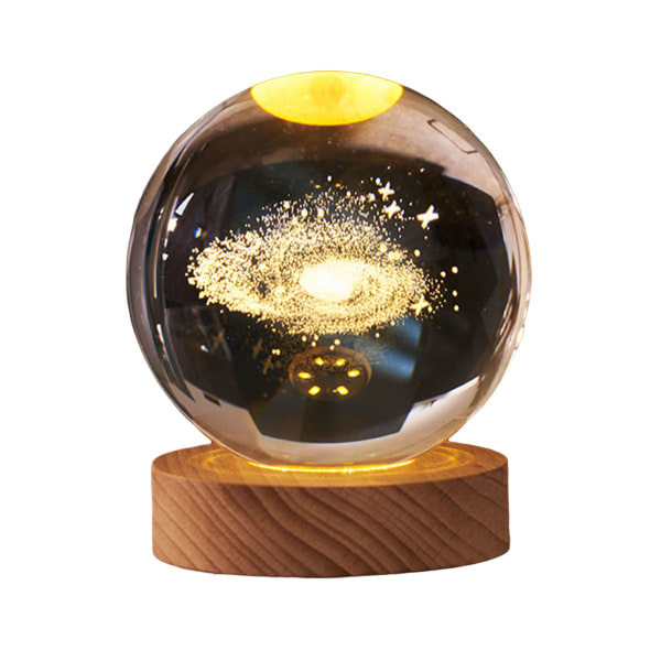 Glödande Kristallkula med 3D-Planeter Barn USB Nattljus Sovrums Dekoration 6cm