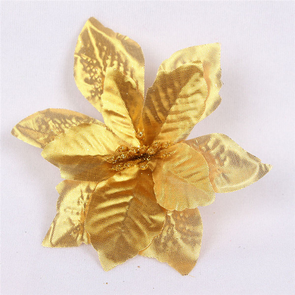 10st konstgjord julstjärna Blomma Jul Dekorativ Glitter Blomma Julgran Bröllopsdekoration Golden Edge 10pcs
