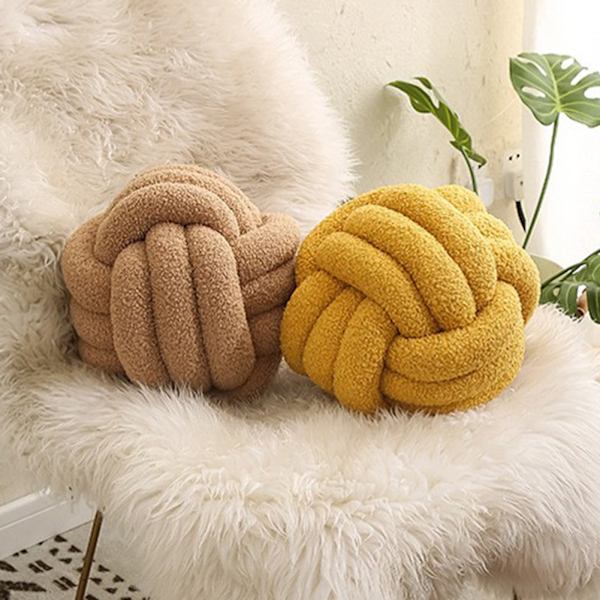 Handgjorda knuten bollkudde Bekväm plysch slängkudde inflyttningspresent Ginger Yellow