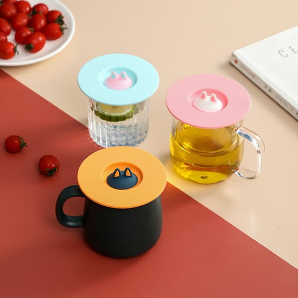Söt Cartoon Cat Ear Silikonkopp Lock förseglad läckagesäker dammsäker cover Vibrant Orange