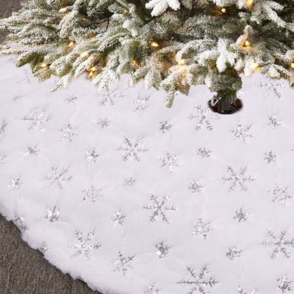 Julgran kjol med paljetter Snowflake Xmas Holiday Party dekorationer för butiken hem part silver foil 120cm