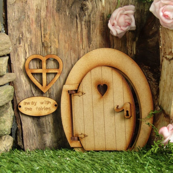 Fairy Tale Trädörr Dekoration Kit Dockhus Miniatyrmöbler 3D DIY Hantverk Prydnad för Utomhusgård 14