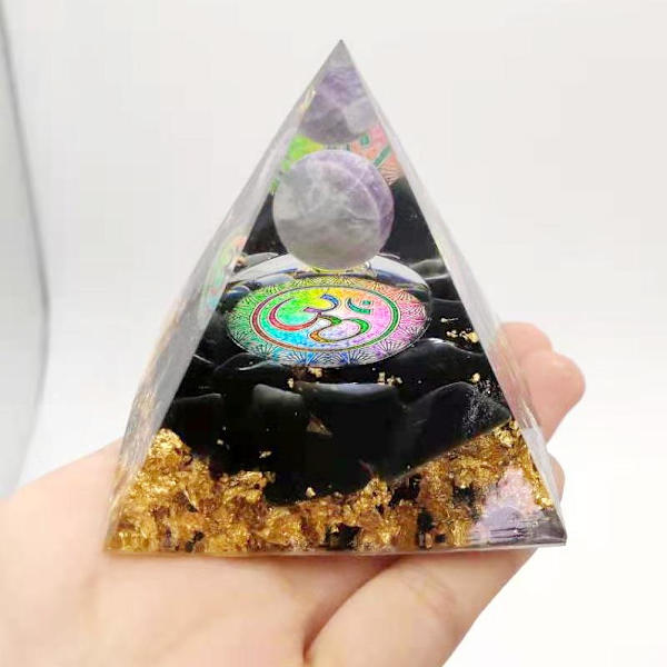 Livets träd Orgone Pyramid Ametist Peridot Healing Crystal Energy Orgonite Pyramid EMF-skydd Meditationsverktyg Dark Khaki L