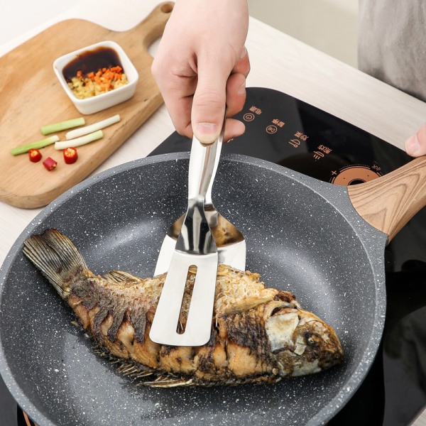Rostfritt stål grillklämma biffklämma fiskgripare för ägg BBQ köksutrustning Silver