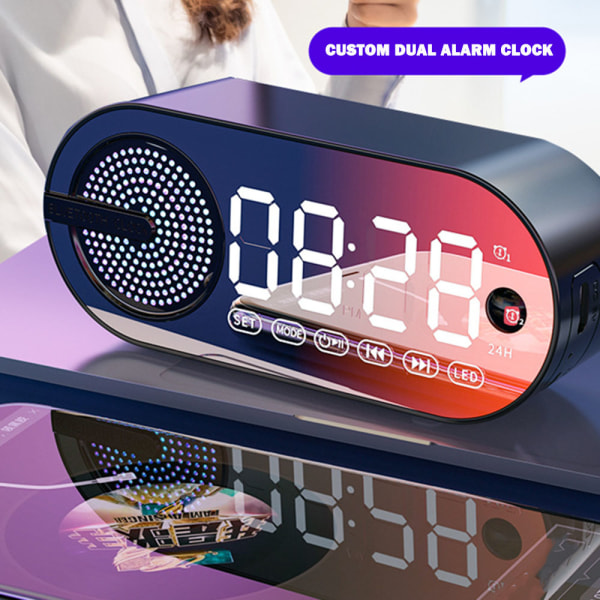 Bluetooth kompatibel AI-klocka Färgglad LED Digital Dispaly-klockalarm för sovrum Black