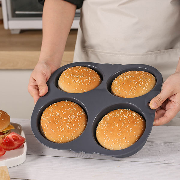4/6 Grid Silikon Hamburger Bull Pan Non-Stick Bread Loaf Pan Mould för DIY-burgare 4 Holes