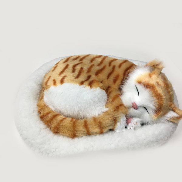 Söt simulering sovande katt/hund plyschdocka med bo som andas fluffig katt/hund födelsedagsjulklapp till barn C