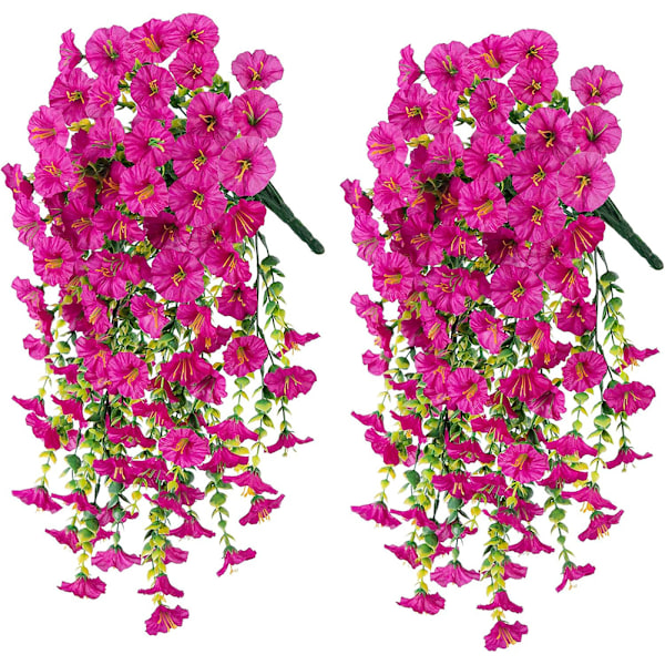 4 stk. Kunstige hængende blomsterplanter til udendørs dekoration, falske pragtblomster, UV-bestandige kunstige blomster Red