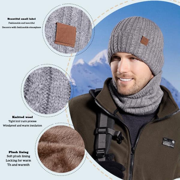 Stickad mössa för herr Halsdukshandskar Tredelat set Comfy Keep Warm Kalltät mössa för vintern Dagligt slit Light Gray Three piece Set