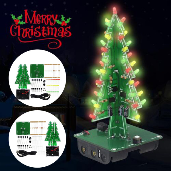 Gör-det-själv 3D LED-blinkande julgran Circuit Kit Glitter elektronisk julgranset Set julgran Skrivbordsdekoration Seven Colors