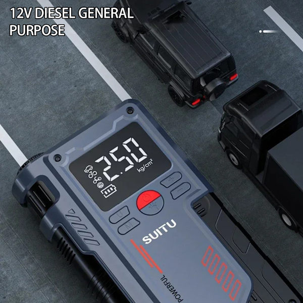 Digital Display Airs Pump Med Power Banks Ficklampa High Power Auto Tire Inflator För Automotive SUV Black
