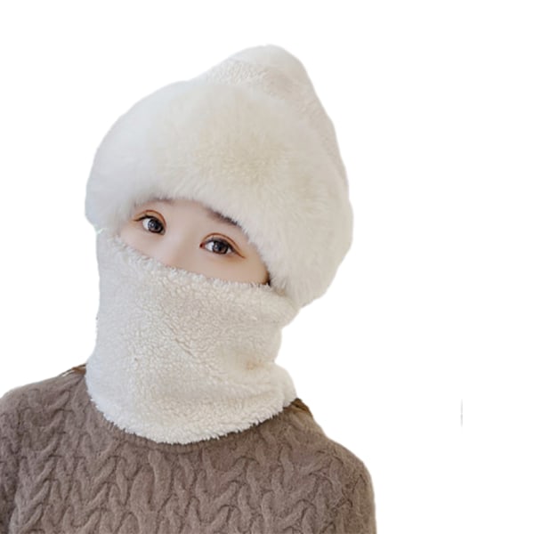 Enfärgad Beanies Hat Scarf Set för höst och vinter Mjuk kalltäta mångsidiga hattar för kallt väder White