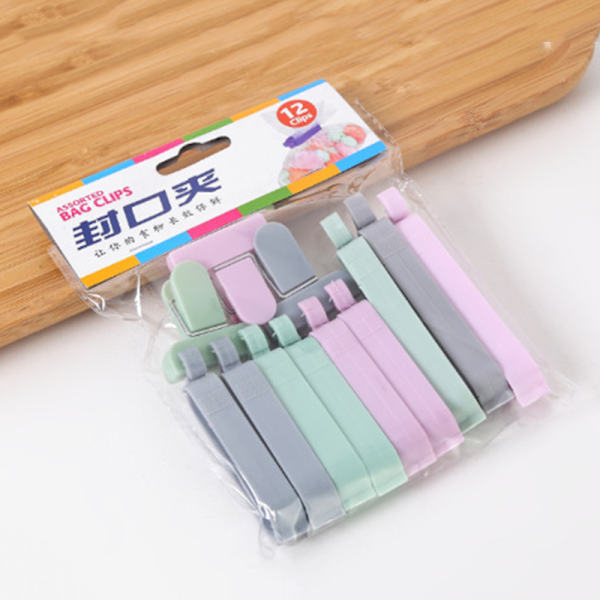 12 st/ set Snack Bag Sealer Färsk mat Förvaringspåse Clips Köksverktyg Tillbehör Mini tätningsklämma med 3 storlekar 3 färg