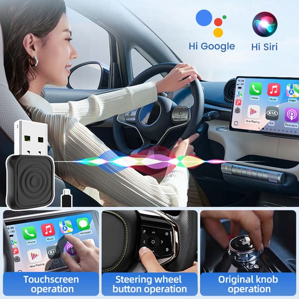 Bilkablet til trådløs Carplays-boks Lagfri forbindelse Stabil trådløs Androids Auto-adapter Black