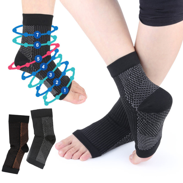 1 par kopparinfunderade kompressionsstrumpor Ankelstöd smärtlindrande strumpor Black L xl