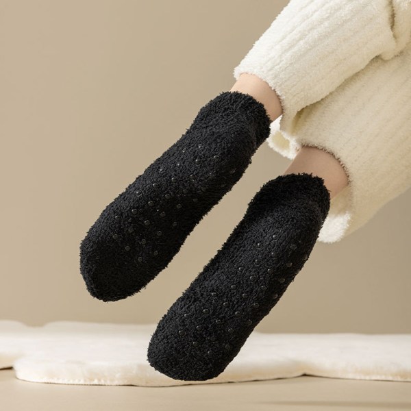 Fuzzy ankelstrumpor för damer med halkfri prick, hög elastisk ventilerande strumpa för kallt väder Blue