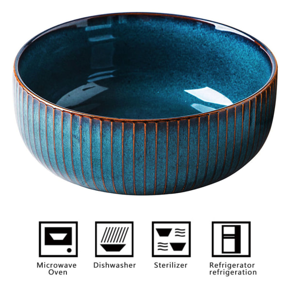 Kreativ keramisk salladsskål Multifunktionell rund soppskål för hemhotell Blue