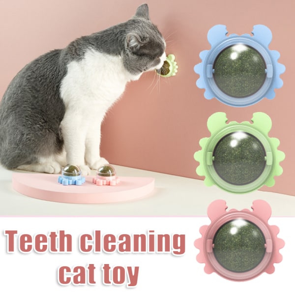 Crab Catnip Ball Leksak Tandrengöringsverktyg Roterbar boll med lock Självhäftande kattleksak Pink