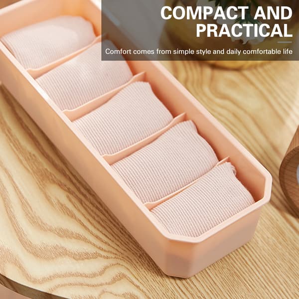 5-cellers partitionerad förvaringsfack Korg Stapelbara strumpor Underkläder Organizer Pink