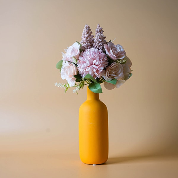 Nordisk keramikvas Morandi Färg Enkel konst Blomkruka dekoration med liten flaskhals för hemmatorkade växter Yellow S