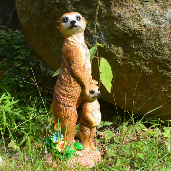 Meerkat Trädgårdsdekoration Resin Hantverk Staty Realistiska djurfigurer för Home Garden Courtyard Mongoose Pulling Wood Pot