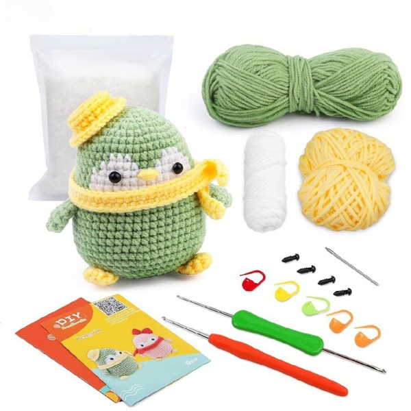 DIY Virkad Stickad Kit Personlig Intressant Stickad Virkad Docka För Födelsedagspresent Green Penguin