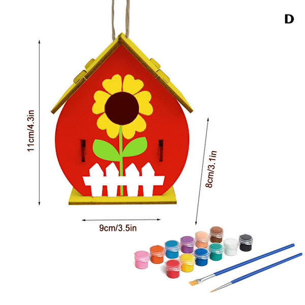 DIY Birdhouse Kit Intressant Lätt att montera Måla Trä Konst Hantverk För Barn Småbarn C
