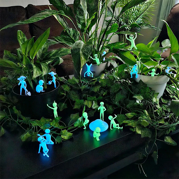 Söt glödande i mörkret Växttillbehör Alien Planter Snyggt dekorativt hantverk för skåp Skrivbord Gård Blue