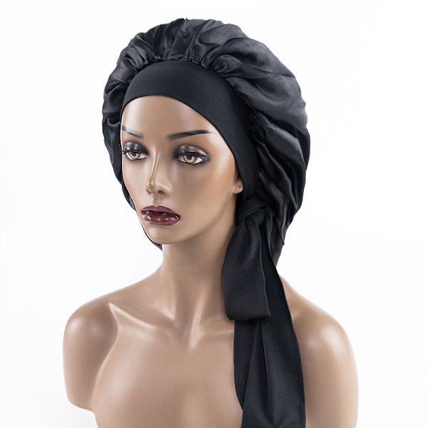 Nattmössa i satin för kvinnor med bred brätte Elastisk Mjuk cap som andas för lockigt hår Grey