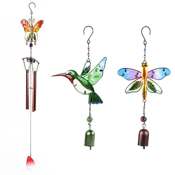 Fjäril/kolibri/trollslända vindspel Trädgård Metallmålat glas hängande prydnad för utomhusdekorationer inomhus Butterfly