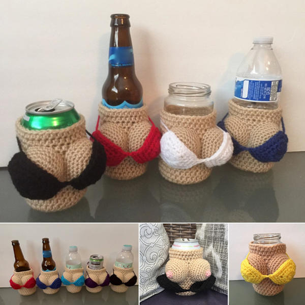 Bikini stickat vinflaskskydd Cover återanvändbar stickad koppärm för julfestbar Red