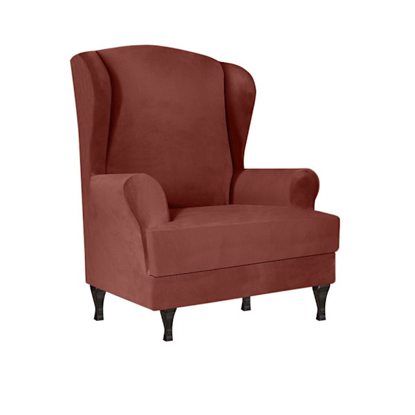 Hög elastisk mjuk mocka Wingback cover Halkfri enfärgad Stretch-skydd för sluttande arm King Back stol Coffee