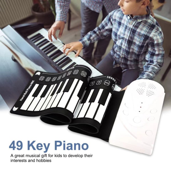49 Nycklar Hopfällbart Piano Klaviaturpiano Elektroniskt Rulla Upp Piano för Vuxna Nybörjare och Barn Pedagogiska Leksaker grå
