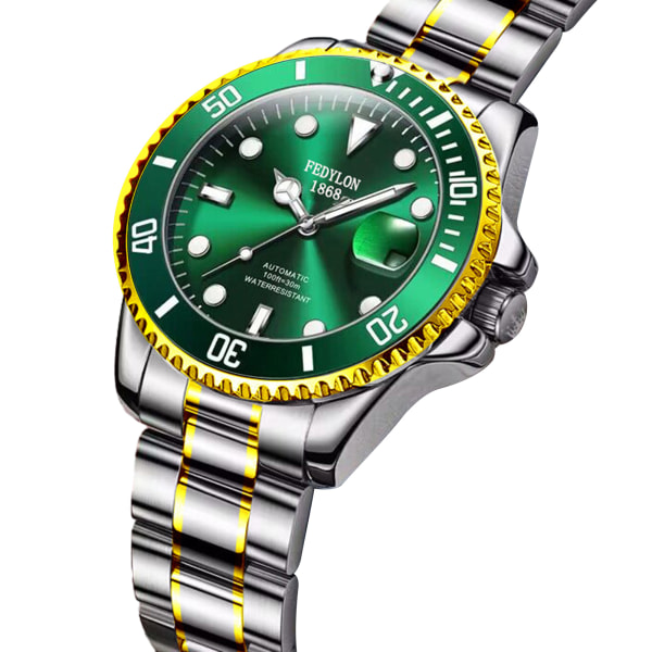 Lysande Helautomatisk Mekanisk Watch Vattentät Slitstark Watch För Män Man Golden Green