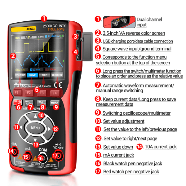 3 i 1 oscilloskop signalgenerator multimeter Helautomatisk elektrisk testare för spänningsdetektering 1PCs