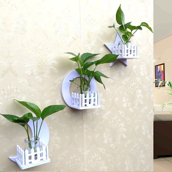 2/3 ST Stålfri Hydroponic Plant Krukställ Set Självhäftande Väggmonterad Blomkrukhållare Med Glaskruka & Lim 17*17cm Moon   Sun