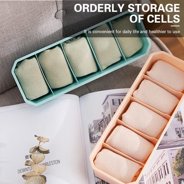 5-cellers partitionerad förvaringsfack Korg Stapelbara strumpor Underkläder Organizer Pink