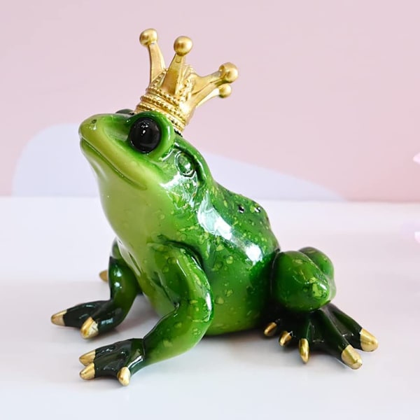 Groda Prins med krona prydnad Samlarobjekt Söt statyett Groda sitter Skulptur