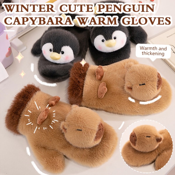 Capybara varma vantar för damer Vindtäta thermal varma handskar för campingvandring Penguin