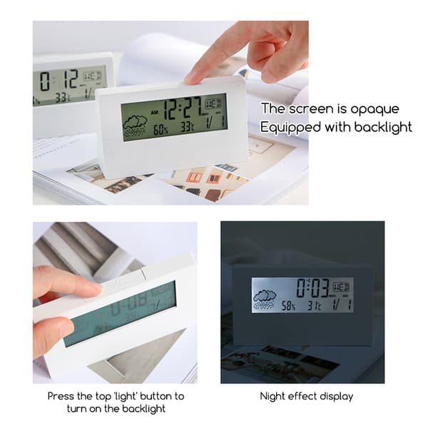 Digital Väckarklocka Luftfuktighet Temperatur Datum Kalender Multifunktionell Termometer Hygrometer White transparent